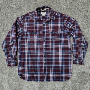 LL Bean Chamois Burgundy Plaid Heavyweight Flannel Shirt Mens LS Medium Vintage